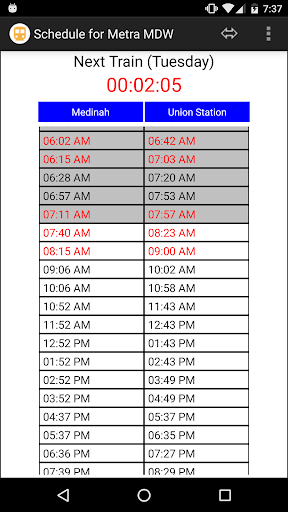 Schedule for Metra - MDW Screen 2