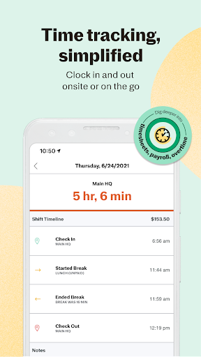 Android application Justworks Time Tracking screenshort