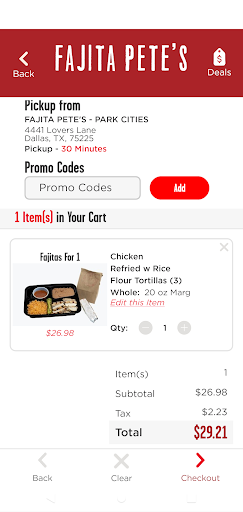 Screenshot of Fajita Pete’s