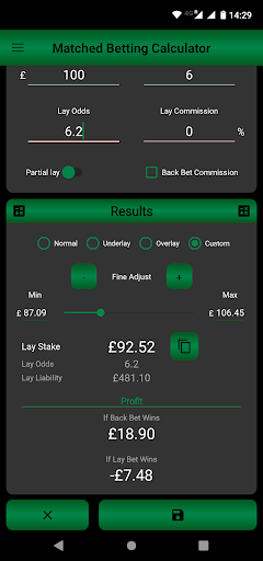 Matched Betting Calculator Screen 2