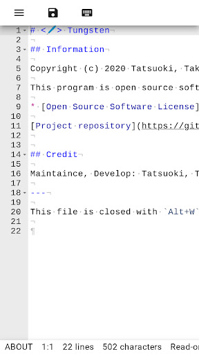 Android application Tungsten Text Editor screenshort