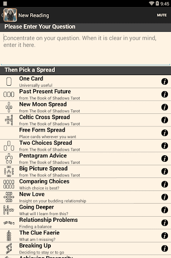 Screenshot of Book of Shadows Tarot As Above