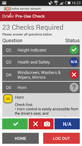 r2c Driver Pre-use Check Screen 3