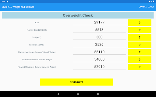 Android application EMB-145 Weight & Balance screenshort