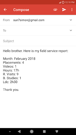 Screenshot of Service Report