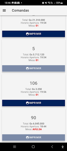 Android application Neosystem Comandas screenshort