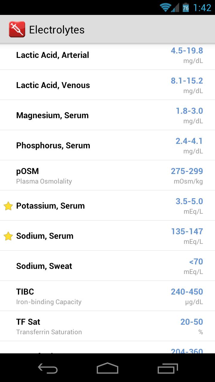Android application Pocket Lab Values screenshort