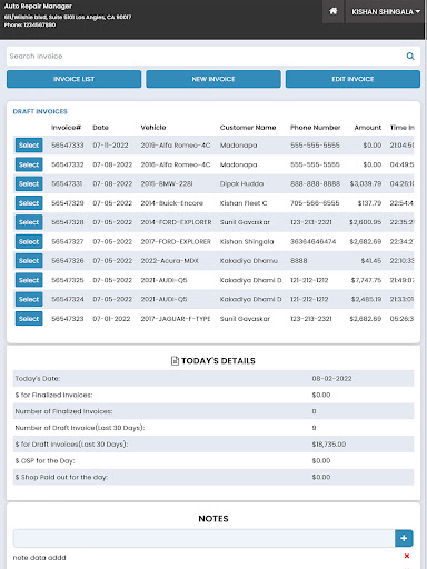 Auto Repair Manager Screen 2