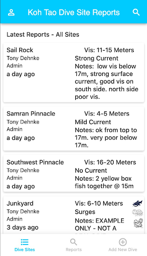 Android application Koh Tao Dive Site Reports screenshort