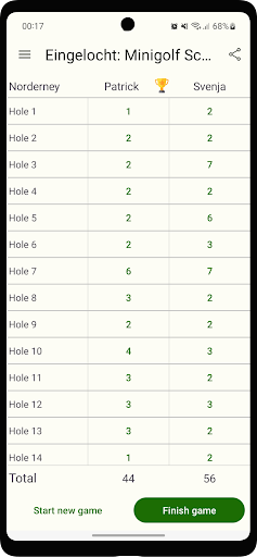 Android application Eingelocht: Minigolf Scorecard screenshort