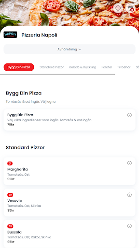 Android application Pizzeria Napoli Uppsala screenshort