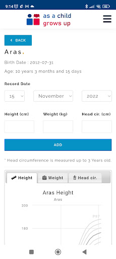 Child & Teenage Growth Tracker Screen 2