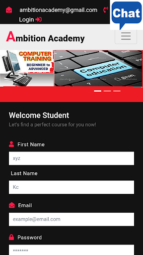 Android application new ambition academy screenshort