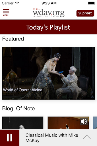 WDAV Classical Public Radio Ap Screen 2