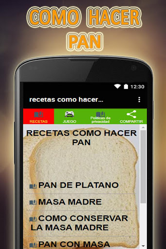 Android application recetas como hacer pan casero screenshort