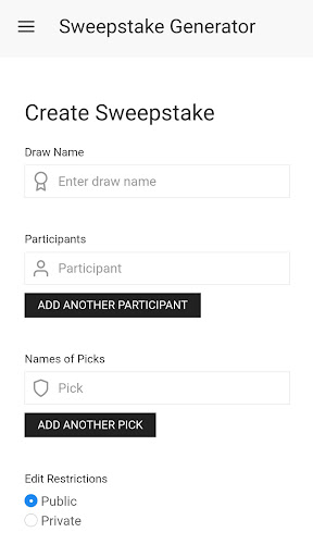 Sweepstake Generator Screen 2