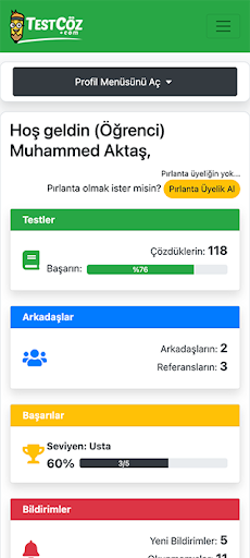 Test Çöz Kazanım Testleri Screen 2