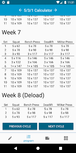Wendler 5/3/1 program calculat Screen 3