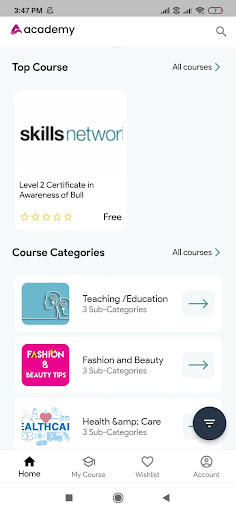 My E-learning Courses Screen 2