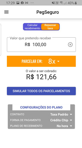 Calc. Taxas Maquina de Cartão Screen 2