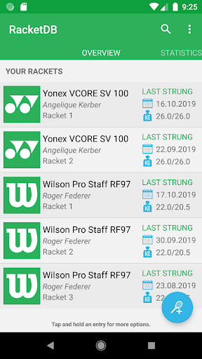 Android application RacketDB screenshort