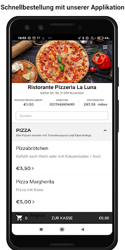 Android application Pizzeria La Luna screenshort