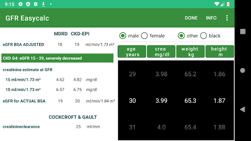 GFR Easycalc Screen 2