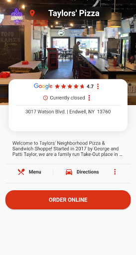 Android application Taylors’ Pizza House screenshort