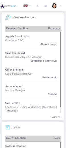 Android application Alumni Reach screenshort