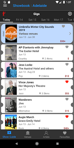 Android application Showbook : Adelaide screenshort