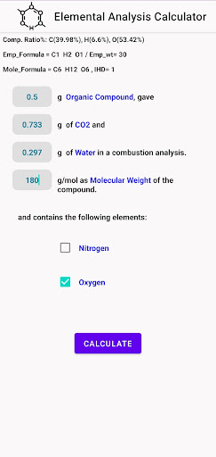 Elemental Analysis Calculator Screen 3
