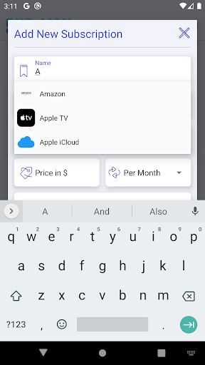 SubMan - Subscription manager Screen 2