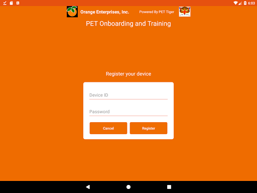 Android application PET Onboarding and Training screenshort