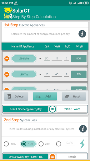 Android application SolarCT - Solar PV Calculator screenshort