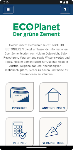 Android application Richtig Betonieren von Holcim screenshort