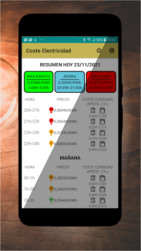 Android application Coste Electricidad. Precio Luz screenshort