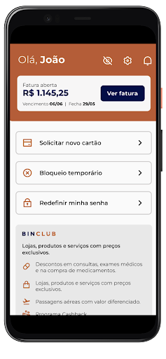 Android application Bincard: Cartão de crédito screenshort