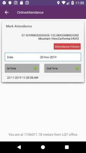 LQT Attendance Application Screen 2