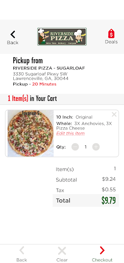 Screenshot of Riverside Pizza