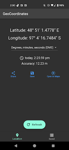 Android application GeoCoordinates screenshort
