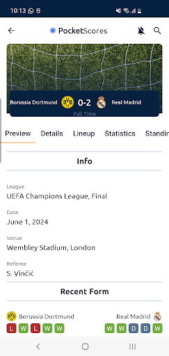 PocketScores - Live Scores Screen 2