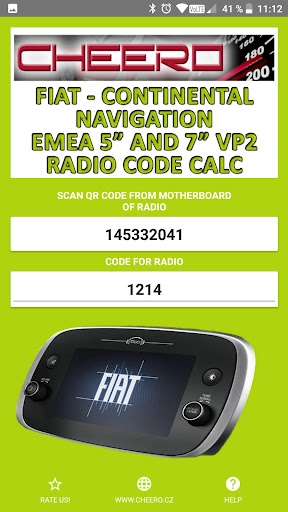Android application RADIO CODE for FIAT EMEA VP2 screenshort