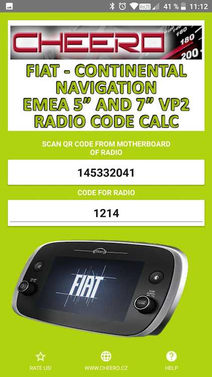 RADIO CODE for FIAT EMEA VP2 - 3.0.3 - (Android)
