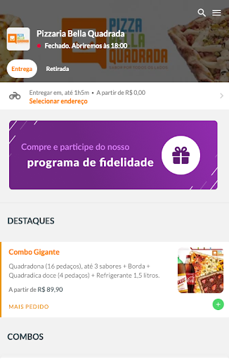 Android application Pizzaria Bella Quadrada screenshort