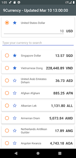 Android application 9Currency - Exchange Rates screenshort