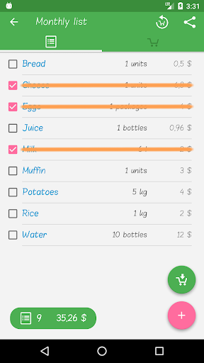 Shopping list Screen 3