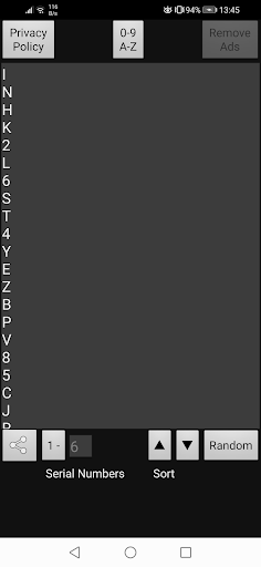 Random Sort Number Generator Screen 2