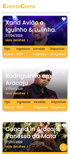 Android application Evento Certo screenshort