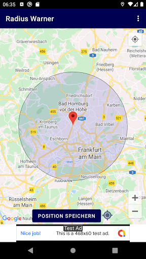 Android application Radius warner screenshort