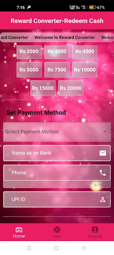 Reward Converter - Redeem cash Screen 2